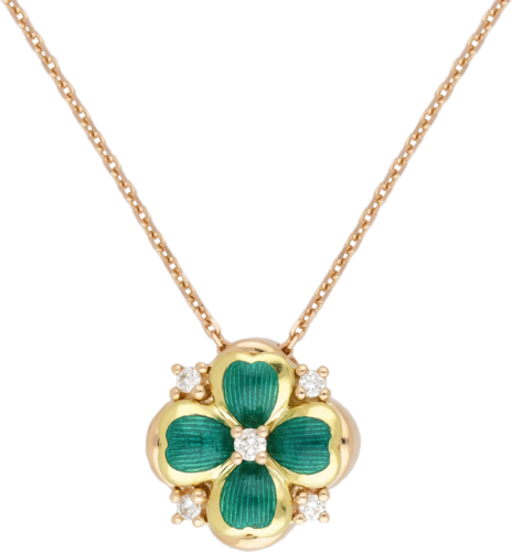 0,17 ct Round-cut RW-W/VS-SI natūraliais deimantais inkrustuota aukso koljė su emaliu (1)