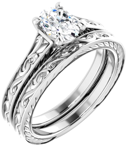 Sužadėtuvių Žiedas „Scroll Solitaire“ 585 Baltojo Aukso Oval 7mm x 5mm (6)