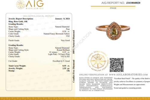 Rozā zelta gredzens ar dabīgajiem Fancy dimantiem (4)