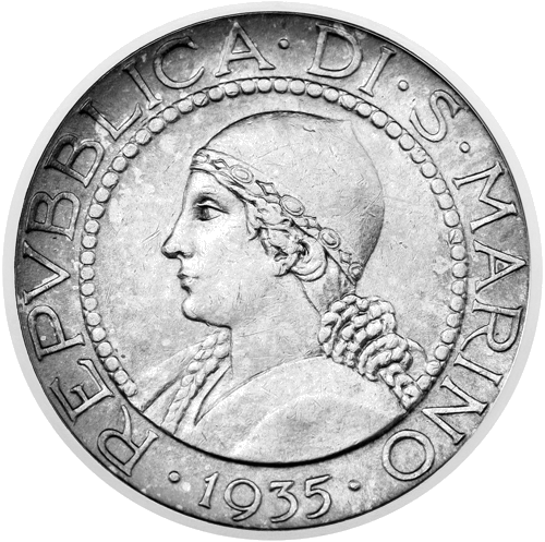 5 liros 1938 San Marinas sidabrinė moneta (1)