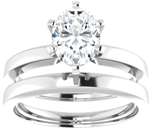 14K White 8x6 mm Oval Solitaire Engagement Ring Mounting (8)