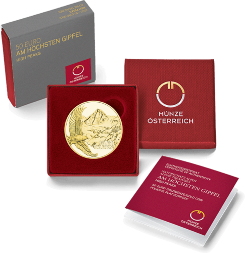 2020 Альпийские Сокровища (Высокие Вершины) Австрия 50 евро 1/4 унции золотая монета пруф (3)