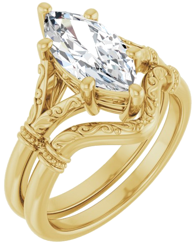 Sužadėtuvių Žiedas „Split Shank“ 585 Geltonojo Aukso Marquise 12mm x 6mm (6)