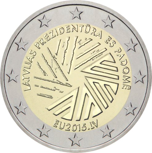 2015 Latvija ES Padomes prezidentūra 2 eiro monēta BU kartē (2)