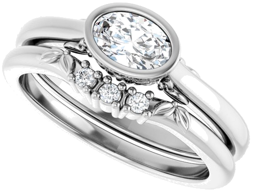 Sužadėtuvių Žiedas „Bezel-Set“ 585 Baltojo Aukso Oval 6mm x 4mm (10)