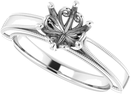 14K White  6.5 mm Round Solitaire Engagement Ring Mounting (5)