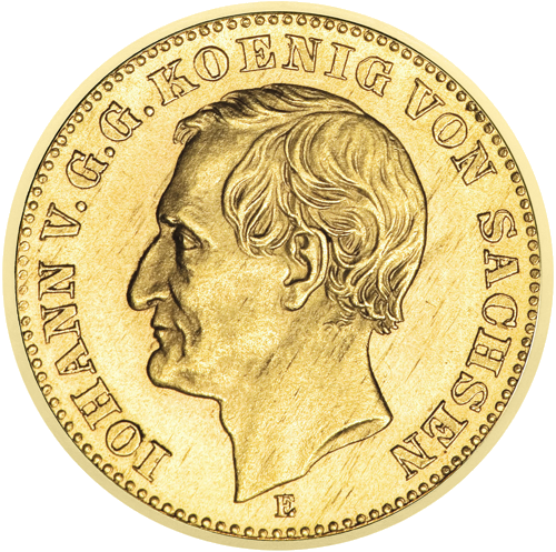 10 Markių Johanas I (1872–1873) Saksonijos Karalystė Vokietijos imperija auksinė moneta (1)
