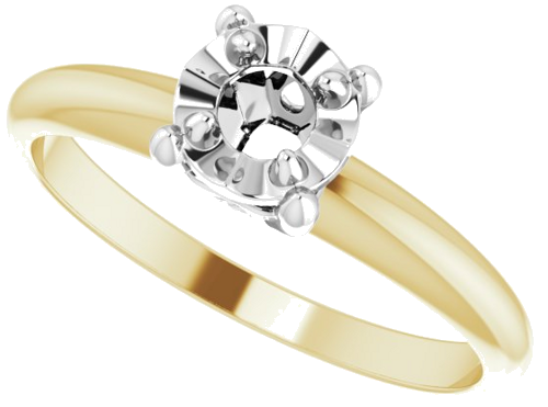 14K Yellow   White 3.2 mm Round 4-Prong Illusion Solitaire Ring Mounting (5)