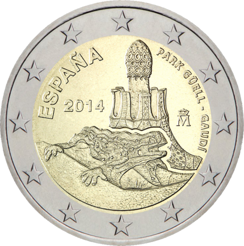 2014 Ispanija Gaudi parkas 2 eurų moneta (1)