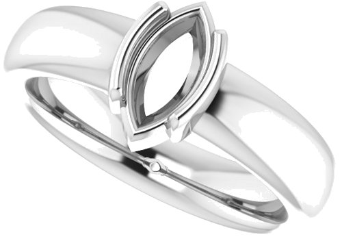 14K White 9 x 4.5 mm Marquise Half Bezel Solitaire Engagement Ring Mounting (5)