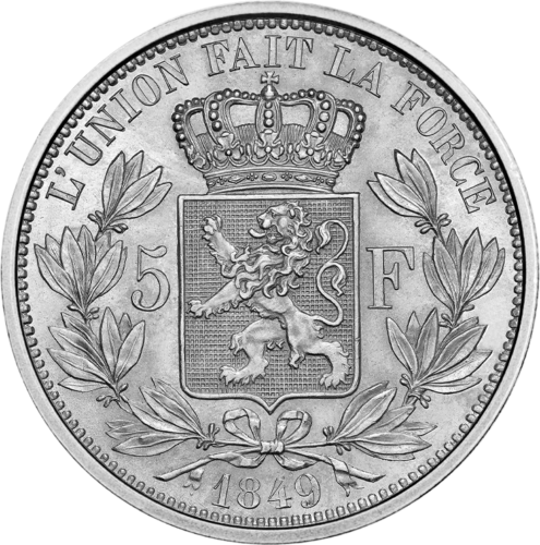 5 франков Леопольд I (1865-1878) Бельгия серебряная монета (2)