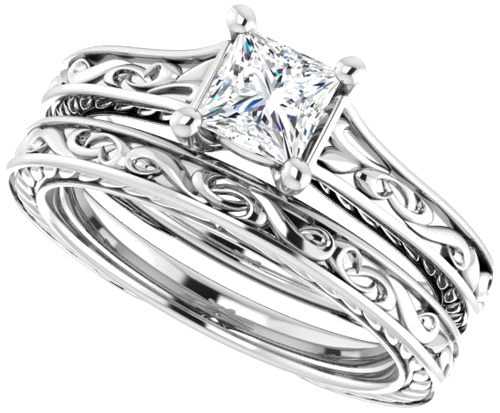 Sužadėtuvių Žiedas „Scroll Solitaire“ 585 Baltojo Aukso Square 4.5mm (10)