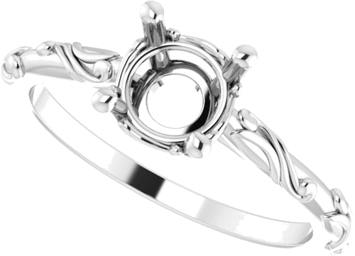 14K White 6.5 mm Round Solitaire Scroll Engagement Ring Mounting (5)