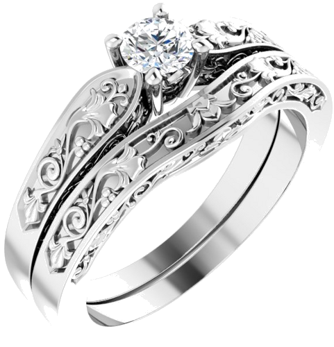 14K White 4.1 mm Round Floral Solitaire Engagement Ring Mounting (6)