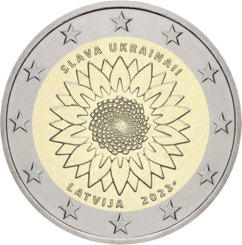 2023 Латвия Слава на Украйна 2 евро монета BU в картичка (2)