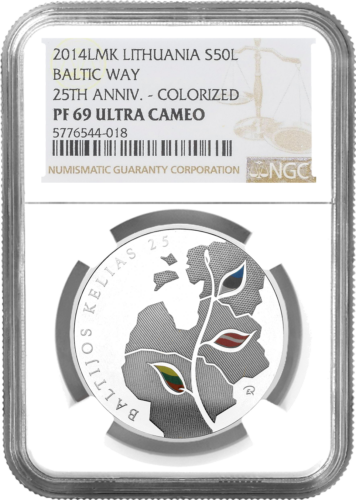2014 Baltic Way Lithuania 50 litas silver coin PF 69 ULTRA CAMEO (1)