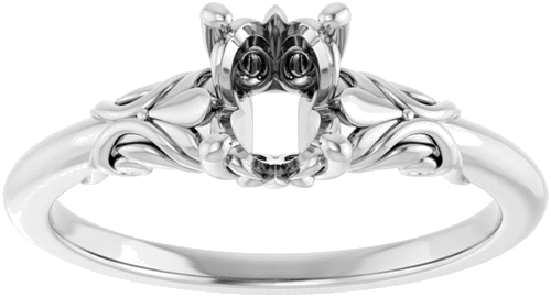 14K White  7x5 mm Oval Solitaire Engagement Ring Mounting (3)