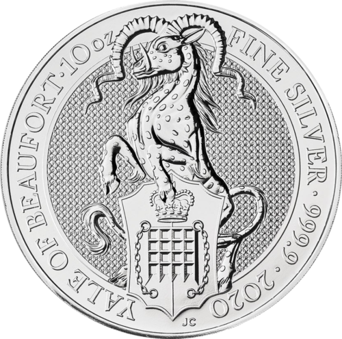 10 oz Ožys 2020 Didžioji Britanija Karalienės žvėrys sidabrinė moneta (1)