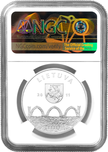 2011 Вилнюски горен замък Литва Сребърна монета от 50 литаса PF 70 ULTRA CAMEO (2)