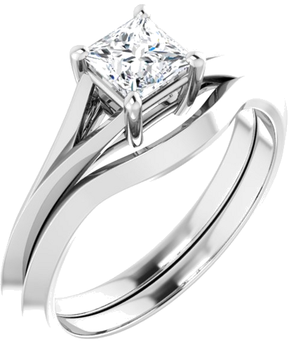 14K White 4.5 mm Square Solitaire Engagement Ring Mounting (6)