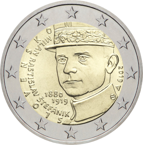 2019 Словакия 100-летие со дня смерти Милана Растислава Штефаника монета 2 евро (1)