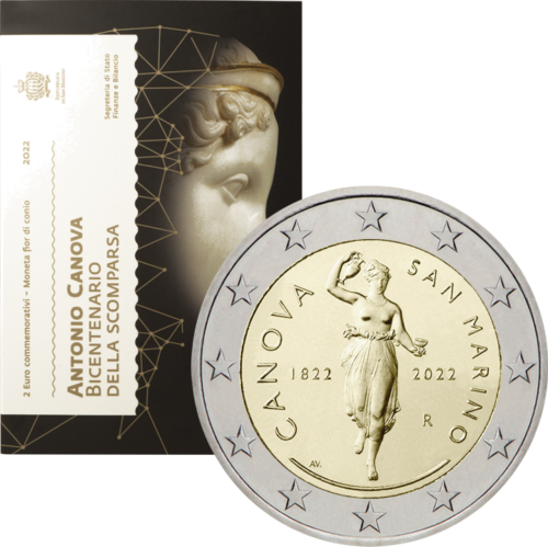 2022 San Marinas Antonio Canova 2 eurų BU moneta kortelėje (6)