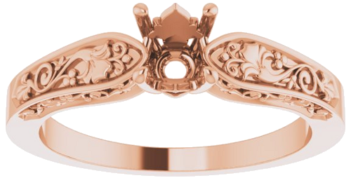 14K Rose 5.2 mm Round Floral Solitaire Engagement Ring Mounting (3)