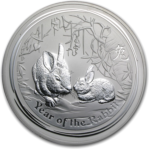 Сребърна монета с тегло 1 кг Година на заека 2011 (Лунна II) Австралия (1)