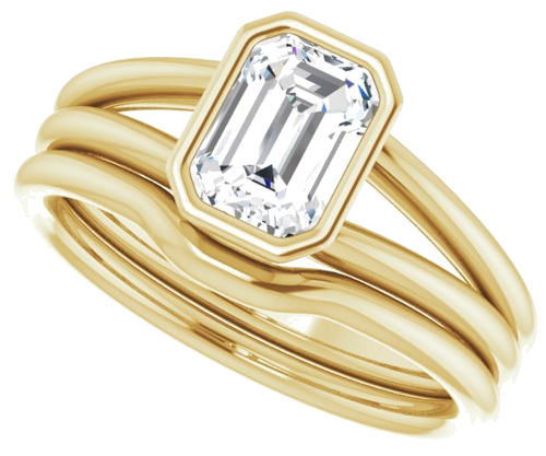 Sužadėtuvių Žiedas „Bezel-Set Solitaire“ 585 Geltonojo Aukso Emerald 7mm x 5mm (10)