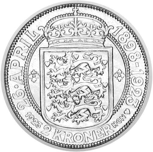 2 крони Сребърна сватба на Кристиан X 1923 Дания сребърна монета (2)