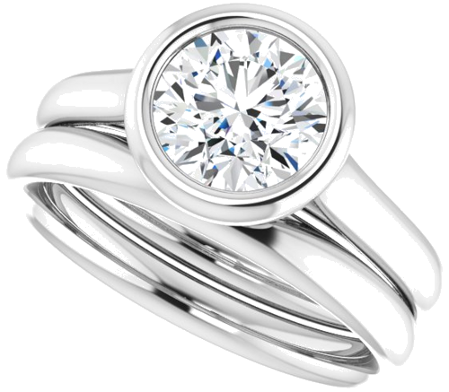 Sužadėtuvių Žiedas „Bezel-Set Solitaire“ 585 Baltojo Aukso Round 7mm (10)