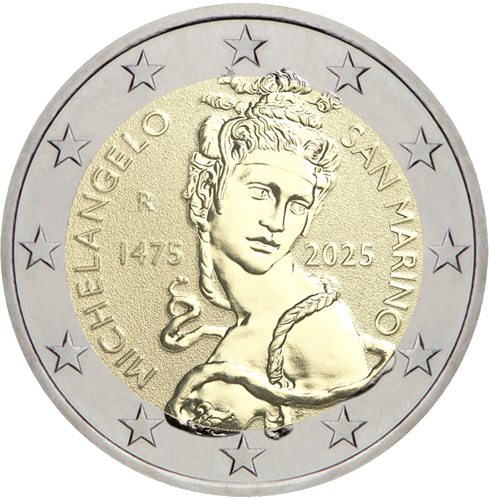 2025 Сан Марино Микеланджело 2 евро BU монета в картон (2)