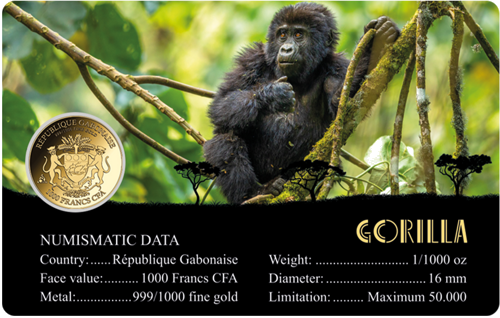 1/1000 oz Gorilla 1000 Francs Gabon Gold Coin (2)