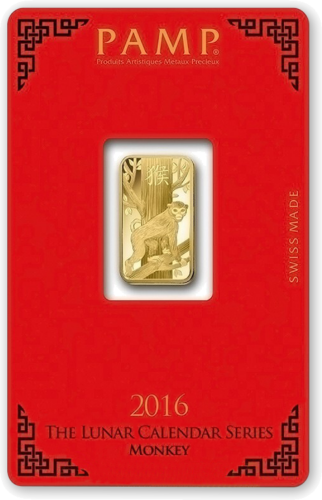 5 g Collectible (Lunar) Investment Gold Bar Year of the Fire Monkey PAMP (1)