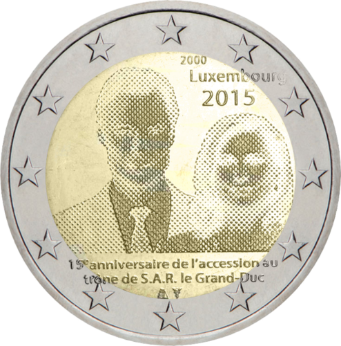 2015 Luksemburga Henri 15 gadi tronī 2 eiro monēta (1)
