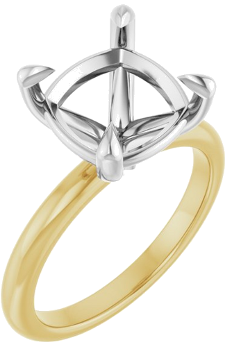 14K Yellow White 10x10 mm Cushion Solitaire Engagement Ring Mounting (1)