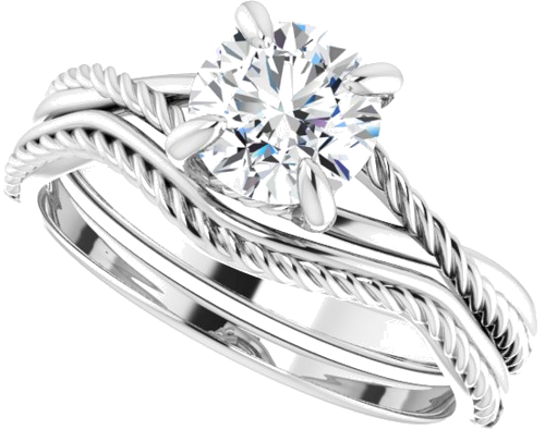 Sužadėtuvių Žiedas „Solitaire Rope“ 585 Baltojo Aukso Round 6.5mm (10)
