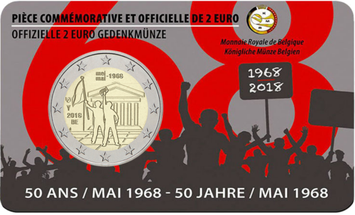 2018 Belgija Gegužės revoliucija 2 eurų BU moneta kortelėje (1)