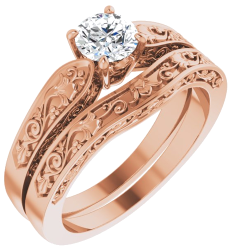 Sužadėtuvių Žiedas „Floral Solitaire“ 585 Rožinis Aukso Round 5.2mm (6)