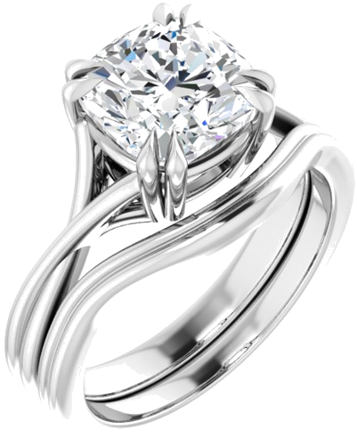 14K White 8 mm Cushion Solitaire Engagement Ring Mounting (6)