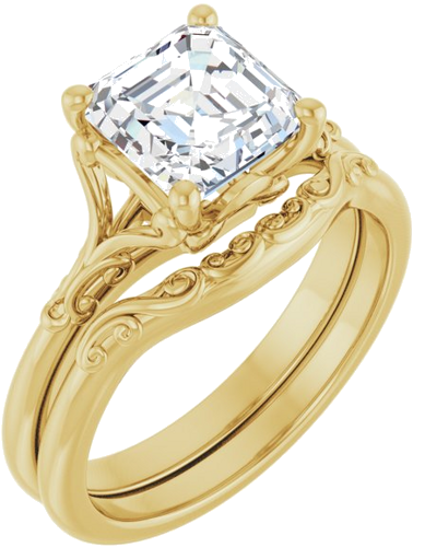 14K Yellow 7 mm Asscher Solitaire Engagement Ring Mounting (6)