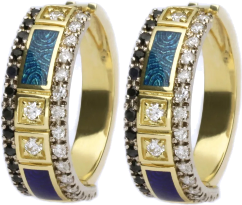 Обеци с диаманти и лабораторни сапфири (1)