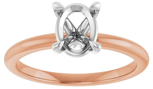 Sužadėtuvių Žiedas 585 Baltojo Ir Rožinis Aukso Oval 8mm x 6mm (3)