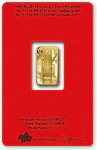 5 g Collectible (Lunar) Investment Gold Bar Year of the Fire Monkey PAMP (2)