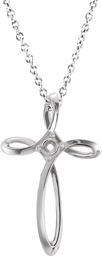 14K White 1-Stone Family Cross 16-18  Necklace Mounting (1)