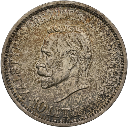 1938 Литва Президент Антанас Сметона серебряная монета 10 литов  NGC MS 62 (4)
