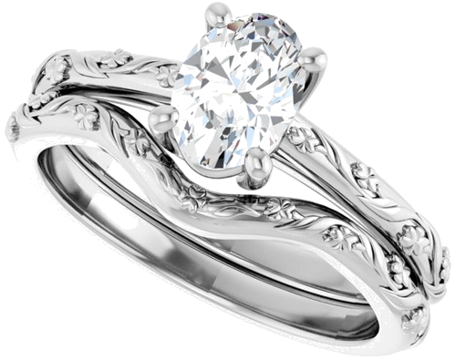 Sužadėtuvių Žiedas „Solitaire“ 585 Baltojo Aukso Oval 7mm x 5mm (10)