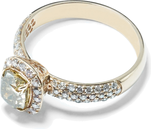 Engagement ring with 1.04 ct. Emerald diamond Yellowish Brown / SI (1)