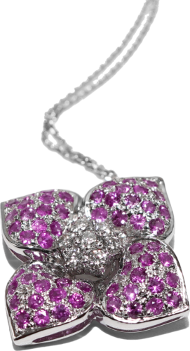 White gold Rose pendant with 7 natural diamonds and 60 sapphires E-F / VS1-VVS2 (2)