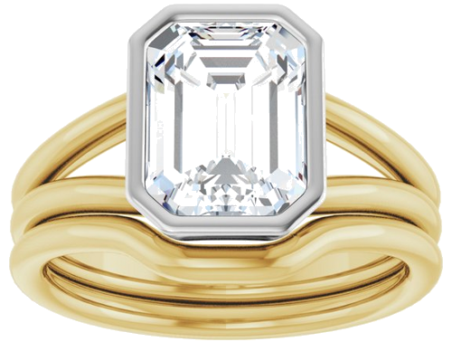 Sužadėtuvių Žiedas „Bezel-Set Solitaire“ 750 Baltojo Ir Geltonojo Aukso Emerald 9mm x 7mm (8)